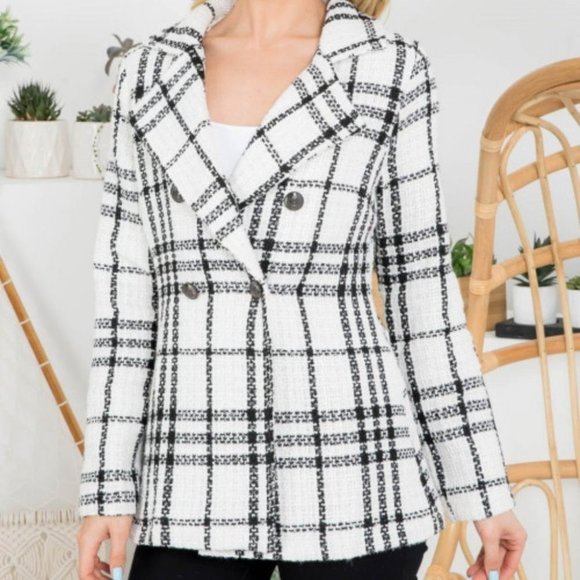 BOHO Business White Black button front Blazer - Picture 4 of 5